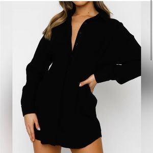 White Fox Feels Like a Holiday Long Sleeve Button Down Shirt Dress